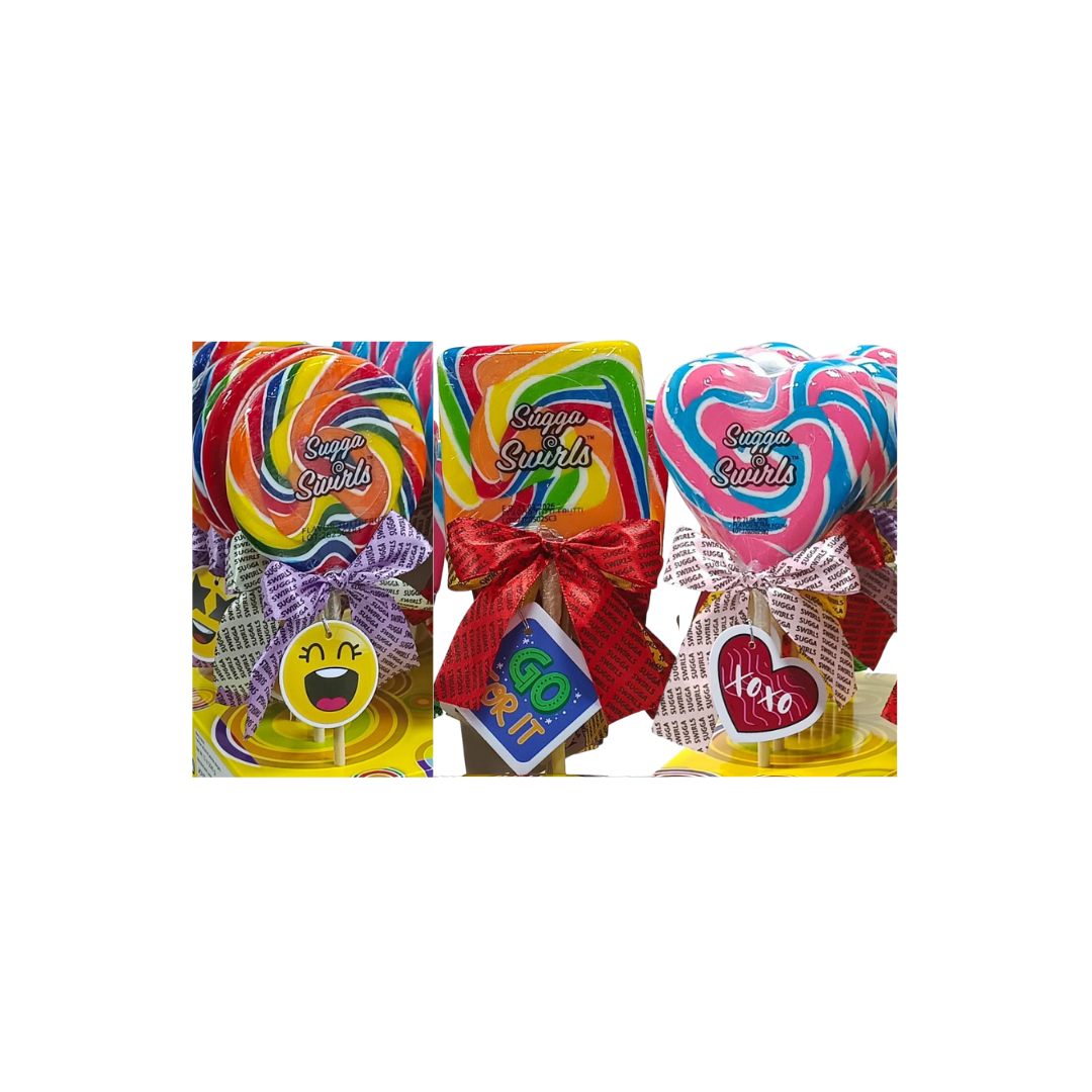 Sugga Swirls Lollipop (Sqaure Heart Round) - 24/tray