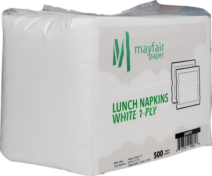 Mayfair - 1 Ply Lunch Napkins 1/4 Fold - White - LNAP01 - 12x500ct