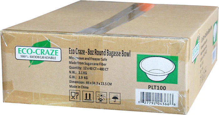 Eco-Craze - 8oz Round Bagasse Bowl - Retail Pack - 12x40ct